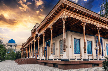 Museum of Victims of Political Repression and the Patriots Memorial in a park in Tashkent,...
