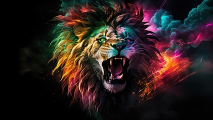 Colorful roaring lion in abstract background
