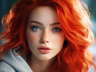 Fototapeta premium Vibrant redhead with piercing blue eyes