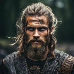 Rugged bearded man with intense gaze