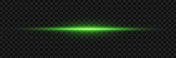 Green horizontal highlight. Laser beam of light. Beautiful light flash. Neon explosion magic. On a transparent background.