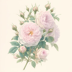 Vintage French Floral Composition: Timeless Elegance of a Pink Rose Boutonniere with Detailed Antiquated Style