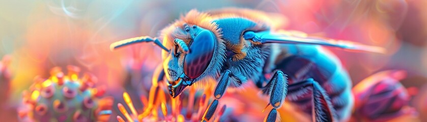 A morpho bee captured in 3D, showcasing its beauty with a color scheme of turquoise and fuchsia 8K , high-resolution, ultra HD,up32K HD