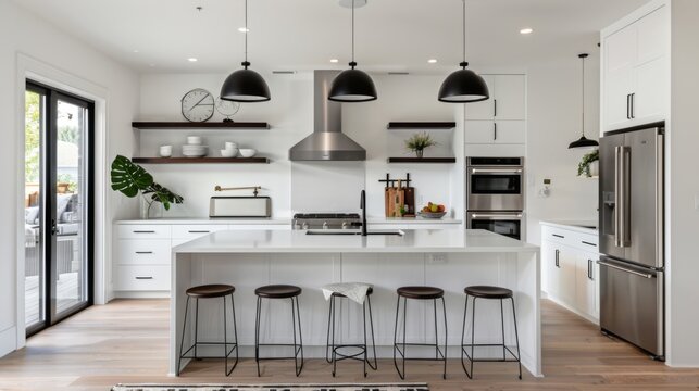 A chic kitchen interior with minimalist decor and sleek appliances, embodying the simplicity and elegance of modern design.