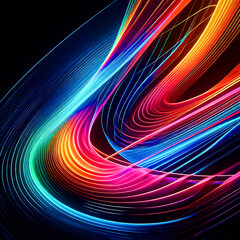 Abstract image colored lines snaking on dark background, suitable for backgrounds, wallpapers or graphic design elements. AI, Generation.