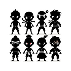 set of ninja kid vector silhouette © erick