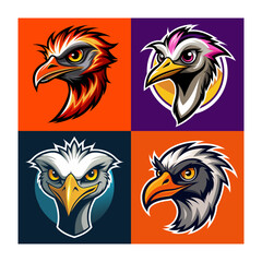 set of ostrich head logo vector