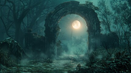 Enchanted Doorway in a Moonlit Forest. 