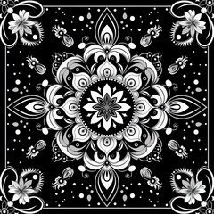 Obraz premium Monochrome Floral Design on Black Background