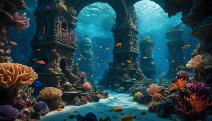 Fototapeta na wymiar A Hyper Realistic Underwater Coral City With (2)
