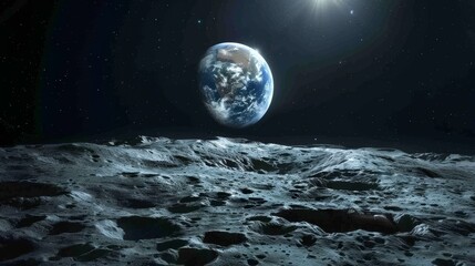 Earth rising over the moon, iconic aerospace photography of our blue planet