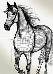 Fototapeta premium horse drawn by a black and white,with hand sketch and drawing 