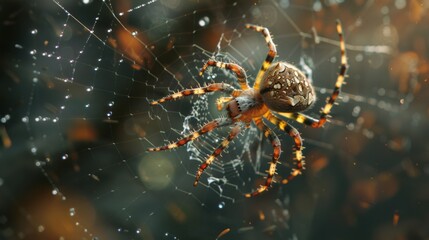 A dynamic shot capturing the agility of a spider as it swiftly captures prey in its intricately spun web, demonstrating nature's balance. - obrazy, fototapety, plakaty