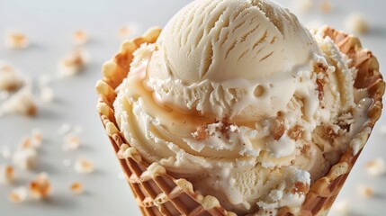 Scoop of Salted Caramel Ice Cream in a Waffle Cone