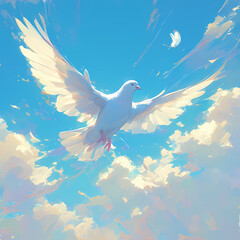 Dive into the Realm of Peace and Freedom with our Stunning Image of a Soaring White Dove against a Breezy Sky Background