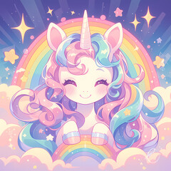 Ethereal Unicorn Dreamscape - Cute Rainbow Princess Surrounded by Stars and Clouds for Magical Children's Chart Inspiration
