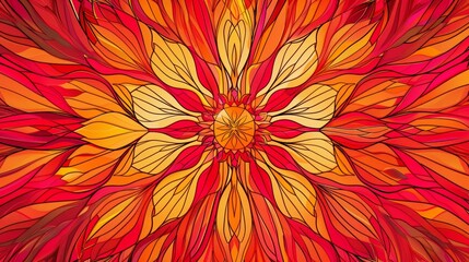 Obraz premium beautiful orange flower, colorful mandala blossoming on lush, natural pattern