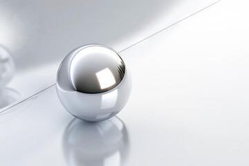 A silver ball on a white surface.
