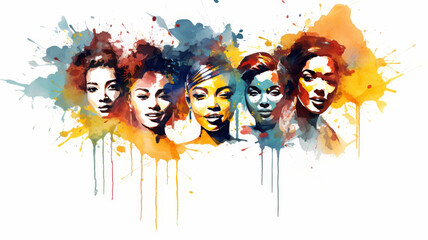 Obraz premium Multicolored silhouettes of women in soft palette, unique noses, layered collage on canvas