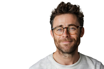 Obraz premium Portrait of happy man in stylish glasses on isolated transparent background