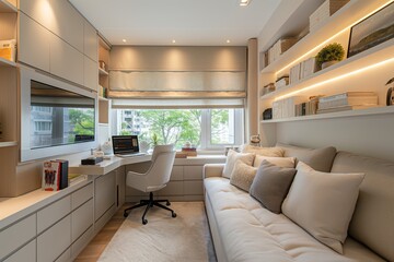 Fototapeta premium Modern home office with cozy seating 