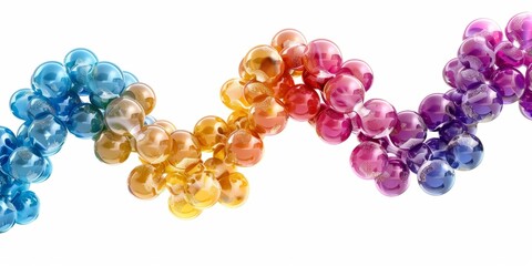 Vibrant colorful DNA strand-like structure composed of glossy orbs in rainbow hues symbolizing diversity, unity, and scientific innovation.