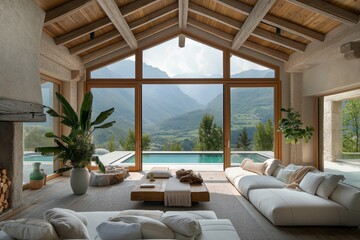 Luxurious living room with mountain view
