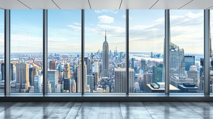 Modern Workspace Overlooking Iconic Urban Skyline, Expansive City