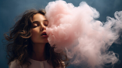 Young Woman with Pink Cloud Smoke