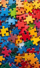 colourful jigsaw puzzle pieces pattern, creativity and cooperation concept