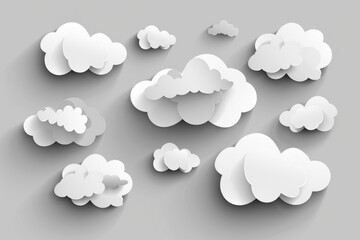Fototapeta premium Set of paper clouds on a neutral gray background. Suitable for various design projects