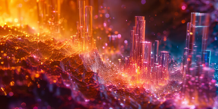 Holographic virtual landscape with glowing textures