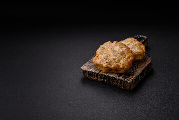 Delicious fried minced chicken cutlets with salt, spices and herbs