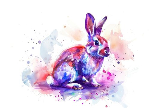 Cute rabbit painted in watercolor on white background. Ideal for children's books or Easter promotions