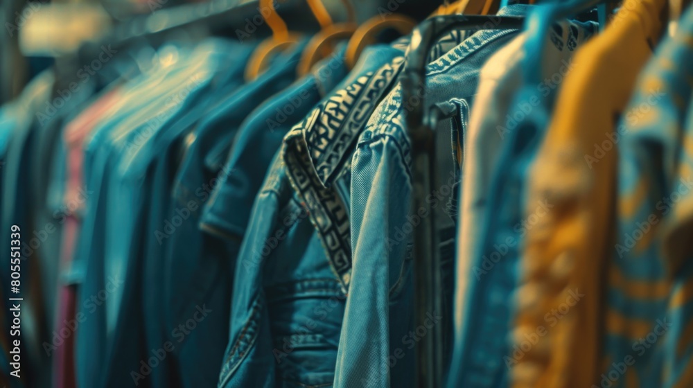 Wall mural Row of clothes on display, ideal for fashion store promotions