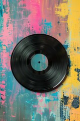 old vintage vinyl disc on colourful background, retro music backdrop concept, multicolored vibrant wallpaper