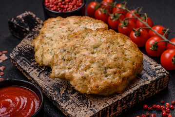 Delicious fried minced chicken cutlets with salt, spices and herbs