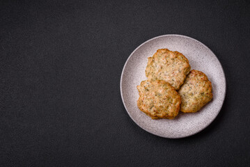 Delicious fried minced chicken cutlets with salt, spices and herbs