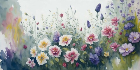 Beautiful and elegant oil painting flowers. A canvas of multicolor flowers in oil painting