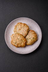 Delicious fried minced chicken cutlets with salt, spices and herbs