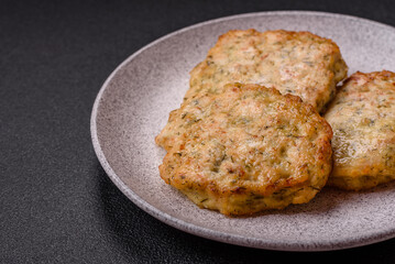 Delicious fried minced chicken cutlets with salt, spices and herbs