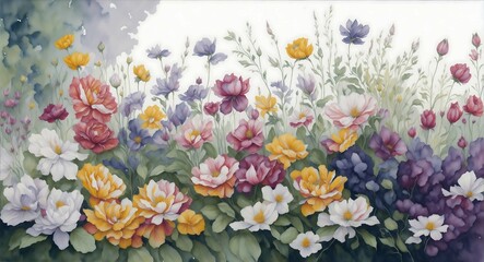 Beautiful and elegant oil painting flowers. A canvas of multicolor flowers in oil painting