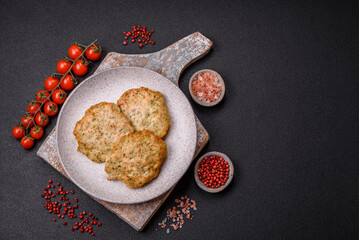 Delicious fried minced chicken cutlets with salt, spices and herbs