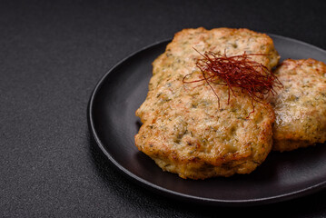 Delicious fried minced chicken cutlets with salt, spices and herbs