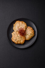 Delicious fried minced chicken cutlets with salt, spices and herbs