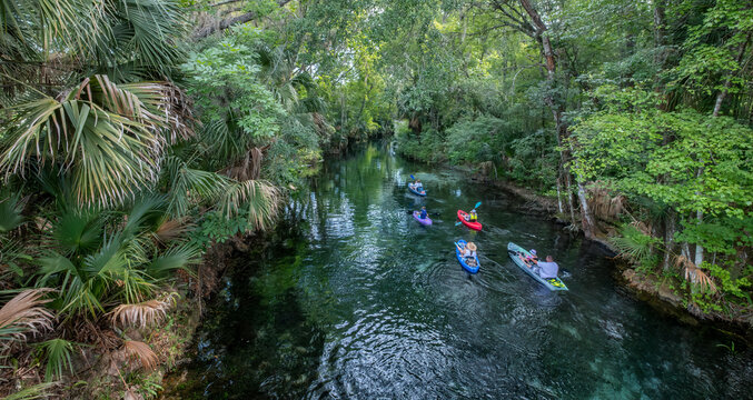 Kayakers on the Silver River at Silver Springs State Park, Florida