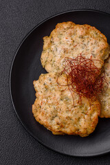Delicious fried minced chicken cutlets with salt, spices and herbs