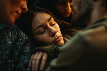 A woman peacefully sleeping with her eyes closed. Ideal for relaxation and sleep-related concepts