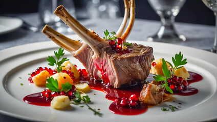 Rack of lamb on the bone in a restaurant