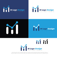 Letter M logo in a Moden style with cut out slash and lines. Vector